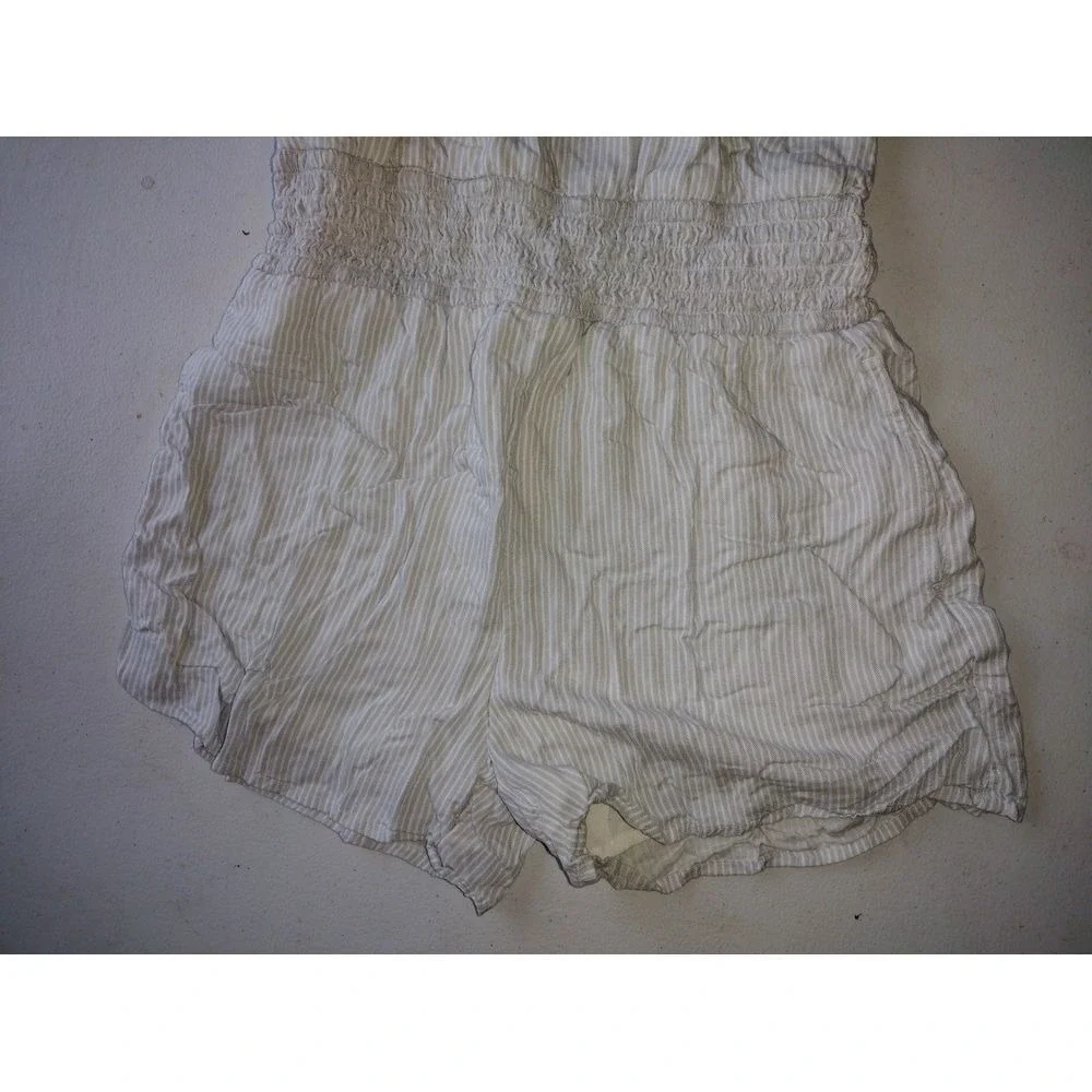 Abercrombie Kids Girls Tan White Striped Lace Up Smocked Waist Romper Size 13/14